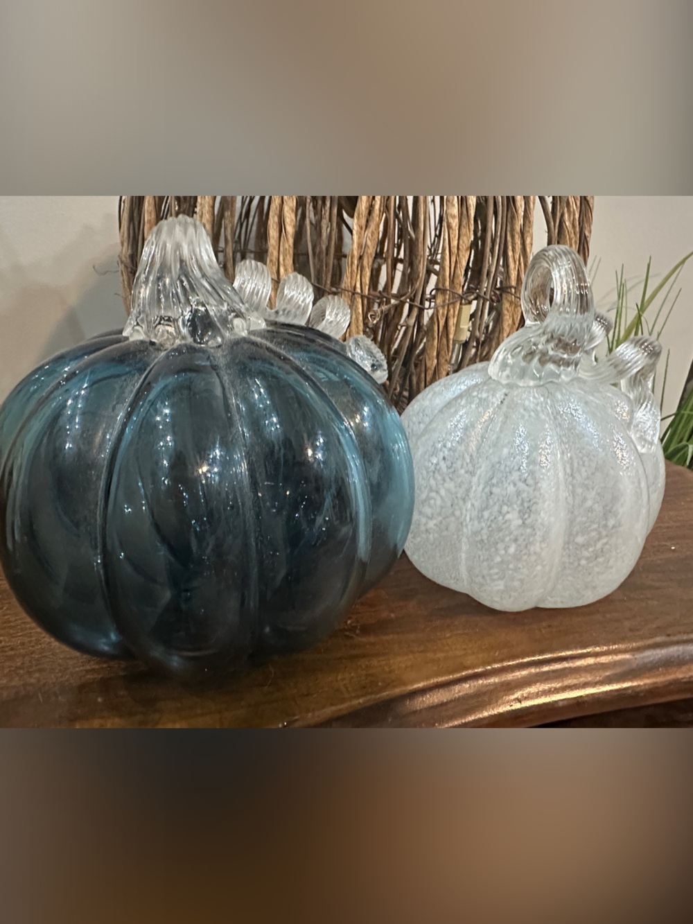 Decorative Glass Pumpkin Set - Blue and Frosted White from Hobby Lobby